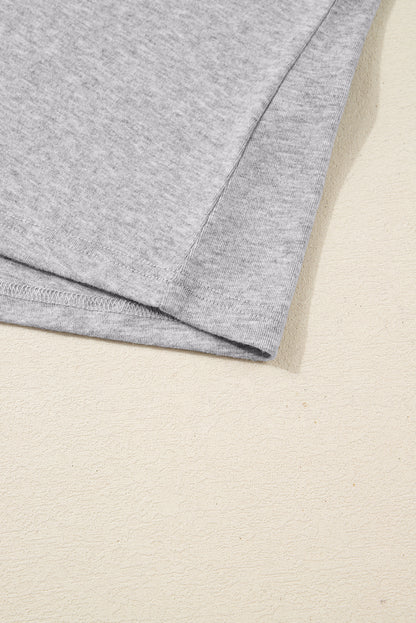 Gray Hollowed Lace Ribbed Knit Long Sleeve Patchwork Top