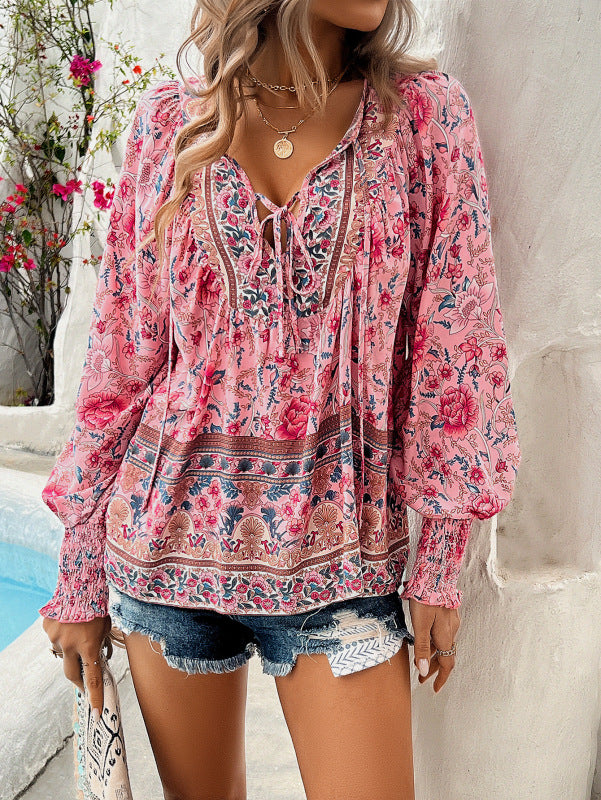 Casual holiday print long-sleeved T-shirt top shirt