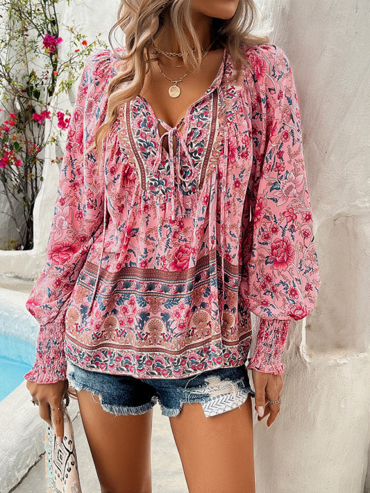 Casual holiday print long-sleeved T-shirt top shirt