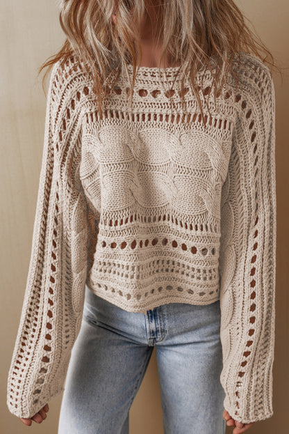 Mia Crochet Hollow-out Cable Knit Cropped Sweater