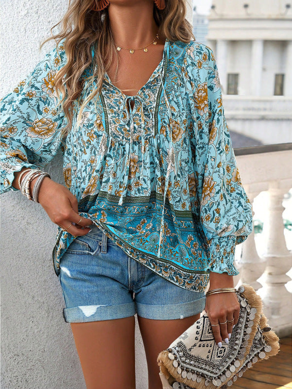 Casual holiday print long-sleeved T-shirt top shirt