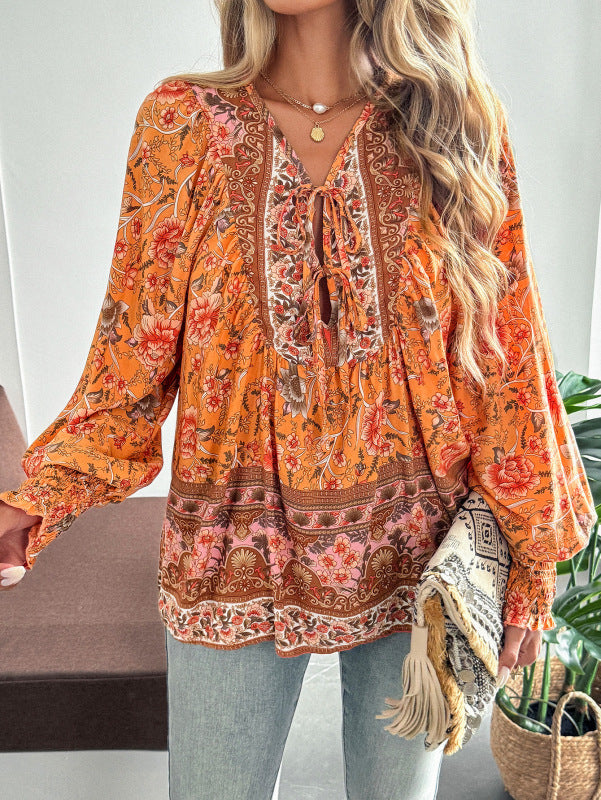 Casual holiday print long-sleeved T-shirt top shirt