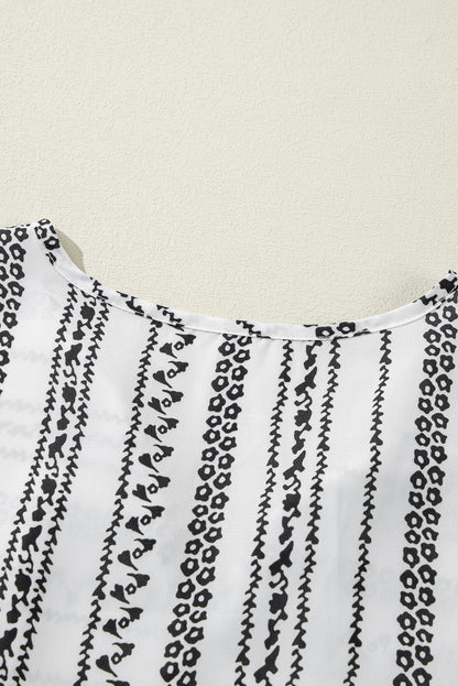 Island Black Stripe V Neck Bell Sleeve High Waist Mini Dress